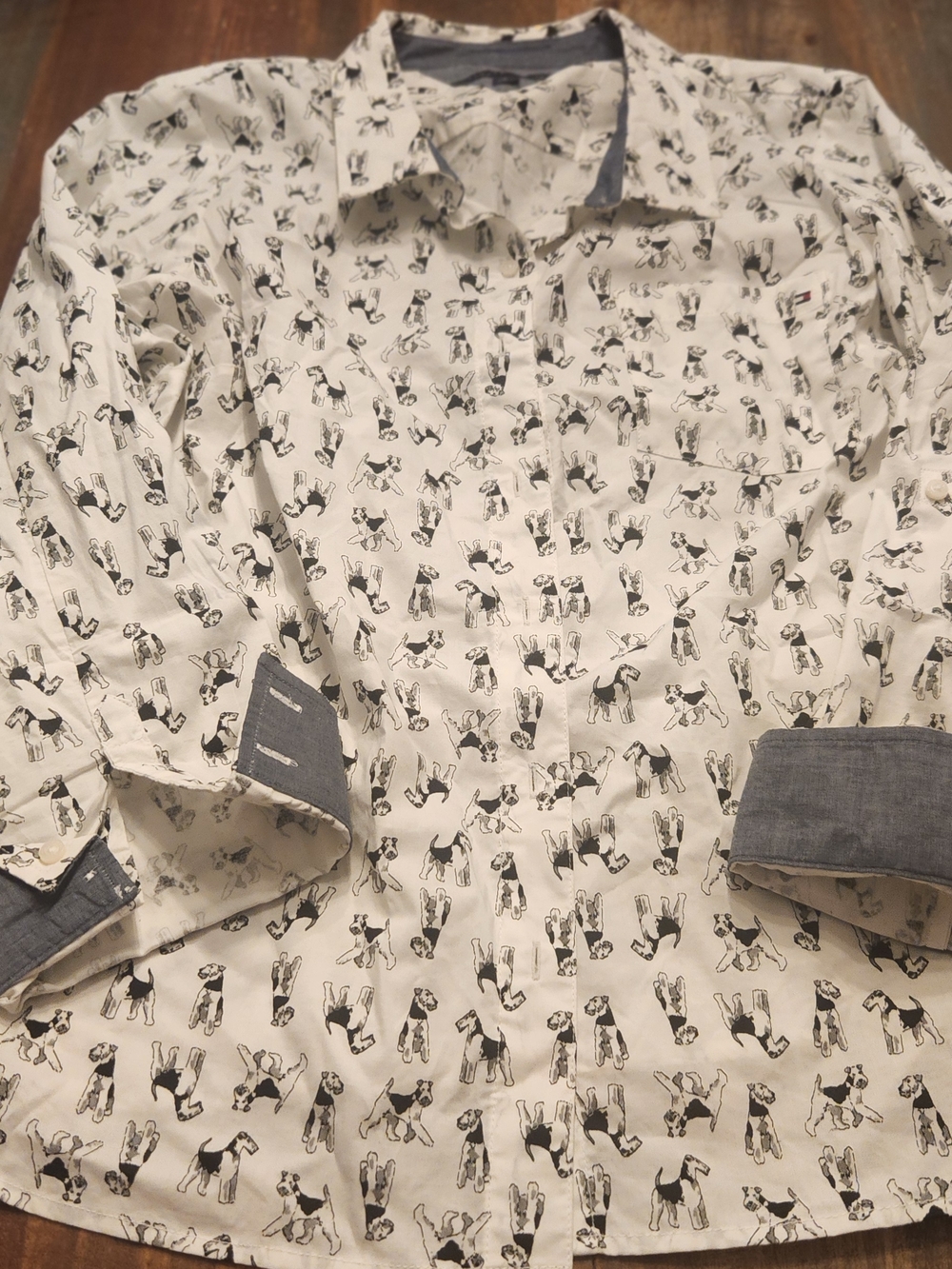 Tommy Hilfiger White Button-Down Shirt with Black Dog Print